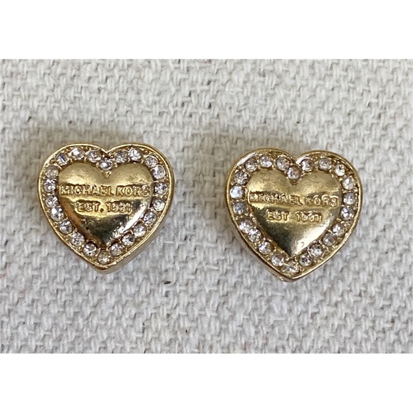 Heart Studs Michael Kors Earrings Gold Heart with Crystal Edge Pierced Studs - Picture 1 of 3